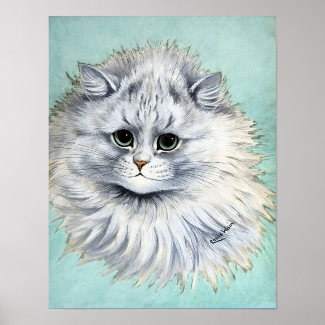 Weiße Katze, Louis Wain Poster (Vorne)