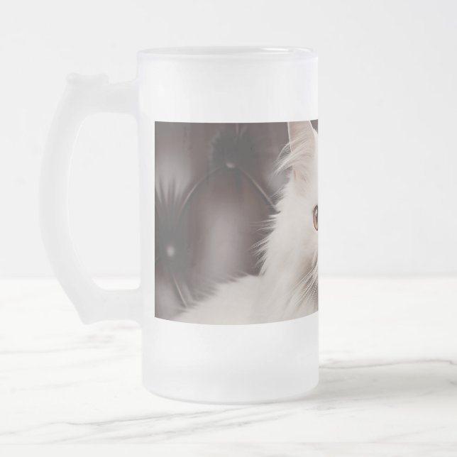 Weiße Katze Mattglas Bierglas (Links)