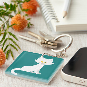 Weiße Katze Minimalistische Katze Schlüsselanhänger