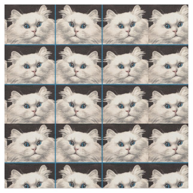 weiße Katze mit blauen Augen bedruckt Stoff (Nahaufnahme)