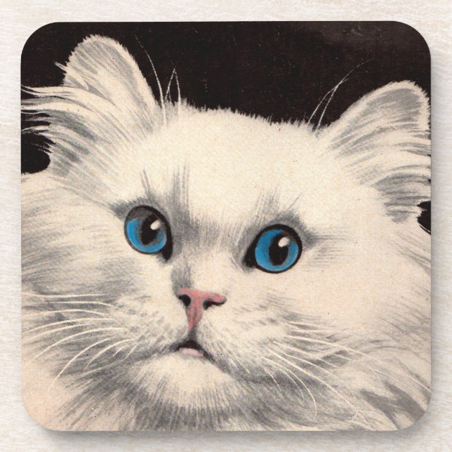 weiße Katze mit blauen Augen Getränkeuntersetzer (Vorderseite)