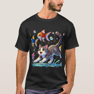 weiße Katze mit blauen Augen jagt Fische im Wasser T-Shirt