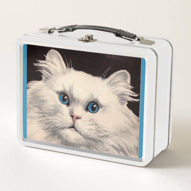 weiße Katze mit blauen Augen Metall Brotdose (Vorderseite)