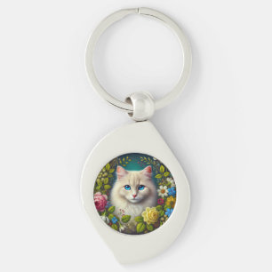 Weiße Katze mit blauen Augen Schlüsselanhänger