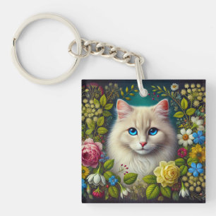 Weiße Katze mit blauen Augen Schlüsselanhänger