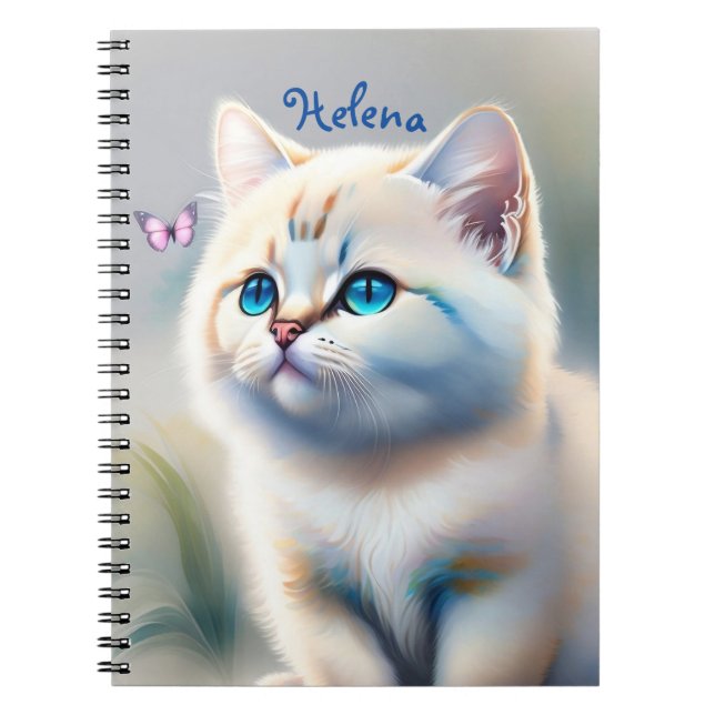 weiße Katze mit blauen Augen Wasserfarbenbild Notizblock (Vorderseite)