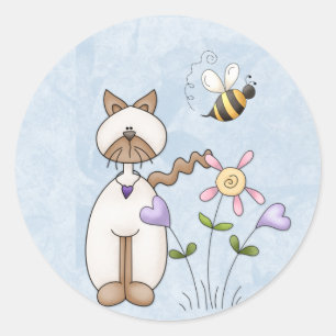 Weiße Katze mit Blume-Aufklebern Runder Aufkleber