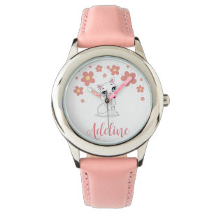 Weiße Katze mit Blume Individuelle Name Armbanduhr