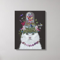 Weiße Katze mit Butterfly Bell Jar