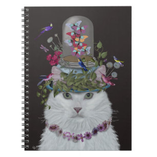 Weiße Katze mit Butterfly Bell Jar Notizblock