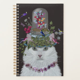 Weiße Katze mit Butterfly Bell Jar Planer
