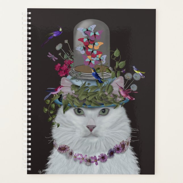 Weiße Katze mit Butterfly Bell Jar Planer (Vorderseite)