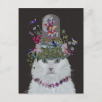 Weiße Katze mit Butterfly Bell Jar