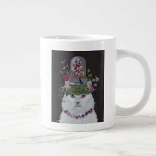 Weiße Katze mit Butterfly-Glocke Jumbo-Tasse
