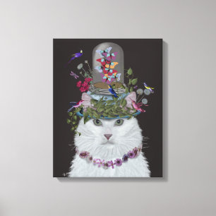 Weiße Katze mit Butterfly-Glocke Leinwanddruck