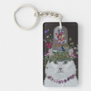Weiße Katze mit Butterfly-Glocke Schlüsselanhänger