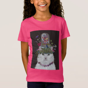 Weiße Katze mit Butterfly-Glocke T-Shirt