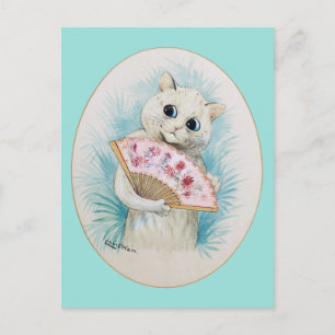 Weiße Katze mit Fan, Louis Wain Postkarte