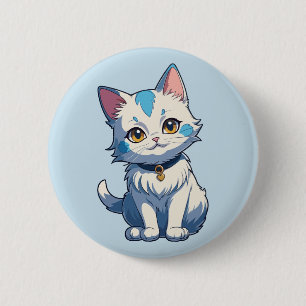 Weiße Katze mit Feline Charm Button