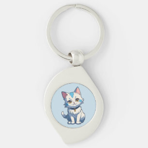Weiße Katze mit Feline Charm Schlüsselanhänger