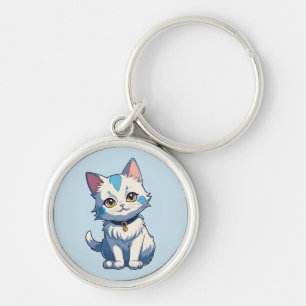 Weiße Katze mit Feline Charm Schlüsselanhänger
