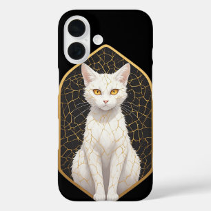 Weiße Katze mit Kintsugi-Muster 🐾 iPhone 16 Hülle