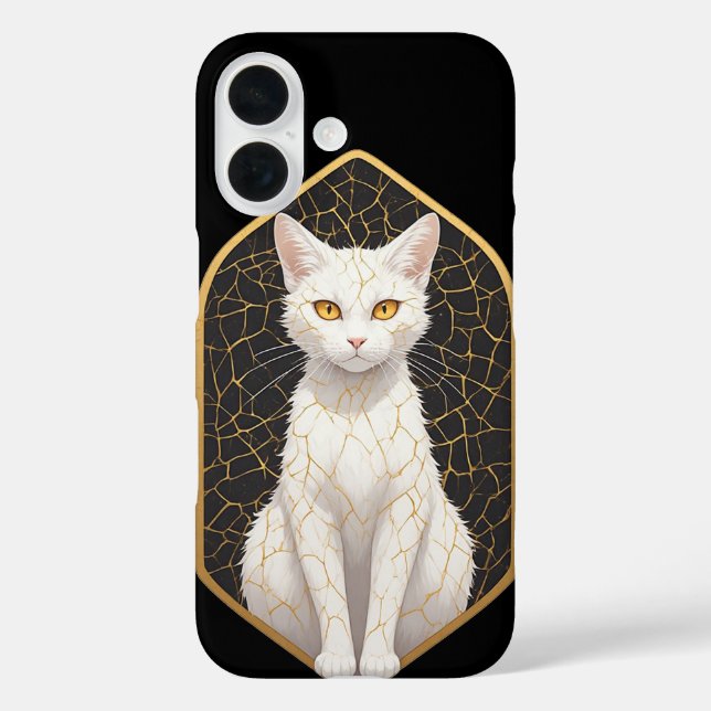 Weiße Katze mit Kintsugi-Muster 🐾 iPhone 16 Hülle (Rückseite)