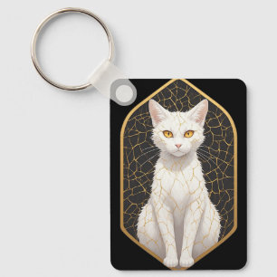 Weiße Katze mit Kintsugi-Muster 🐾 Schlüsselanhänger