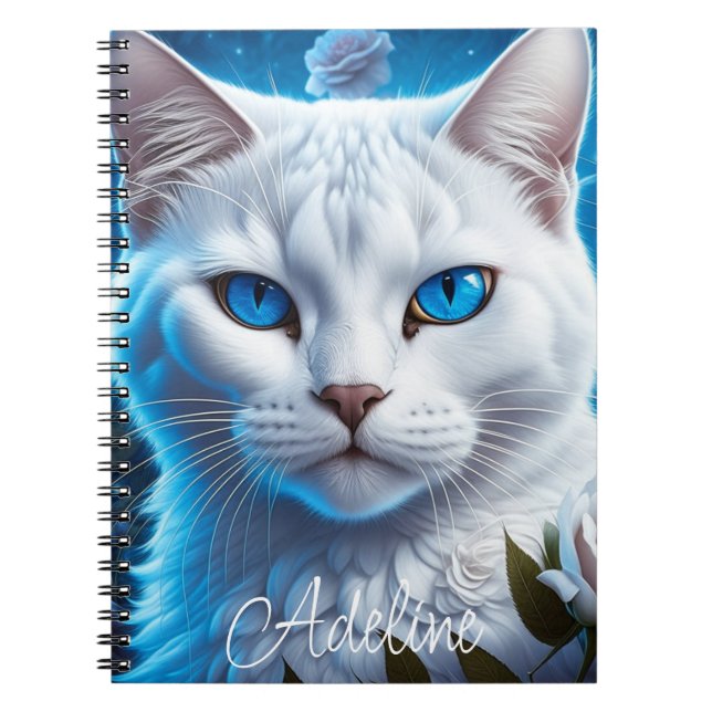 Weiße Katze mit leuchtend blauen Augen Personalisi Notizblock (Vorderseite)