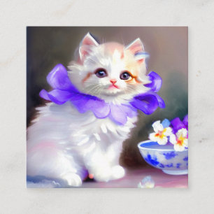 Weiße Katze mit Lila Blume Collar Painting Begleitkarte