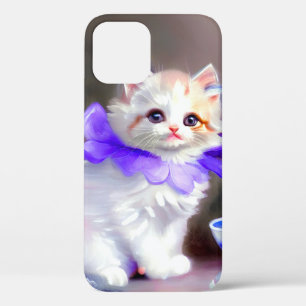 Weiße Katze mit Lila Blume Collar Painting Case-Mate iPhone Hülle