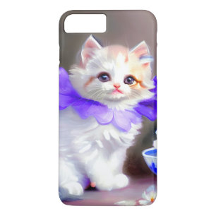 Weiße Katze mit Lila Blume Collar Painting Case-Mate iPhone Hülle