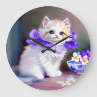 Weiße Katze mit Lila Blume Collar Painting