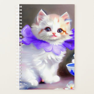 Weiße Katze mit Lila Blume Collar Painting Planer