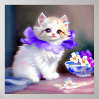 Weiße Katze mit Lila Blume Collar Painting