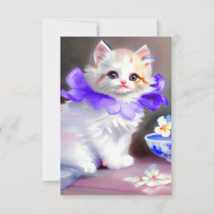 Weiße Katze mit Lila Blume Collar Painting RSVP Karte
