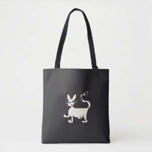 Weiße Katze mit Makeup auf der schwarzen Tote-Tasc Tasche