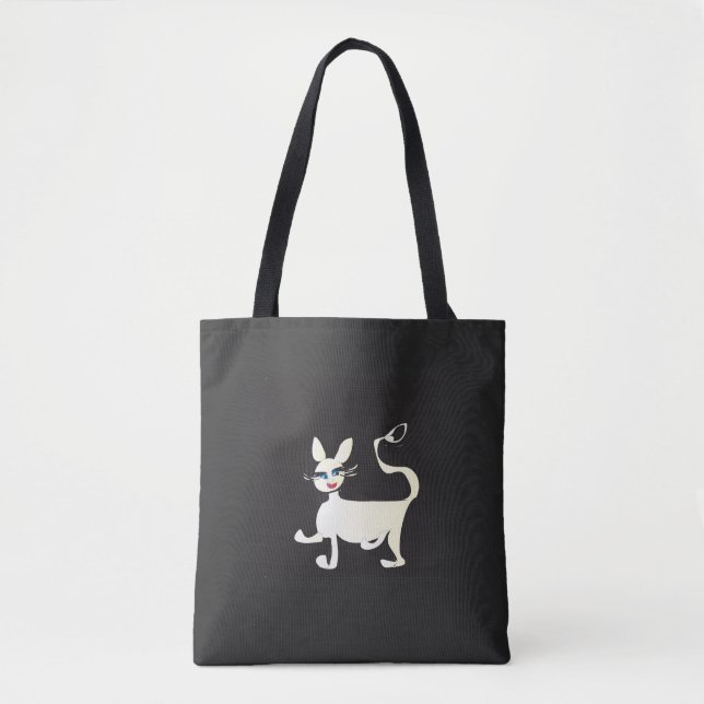 Weiße Katze mit Makeup auf der schwarzen Tote-Tasc Tasche (Vorderseite)