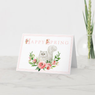 Weiße Katze mit rosa Blume Osterkarte Dankeskarte