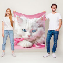Weiße Katze mit rosa Ribbons