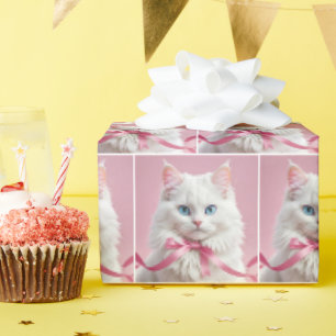 Weiße Katze mit rosafarbenem Kiefer Geschenkpapier
