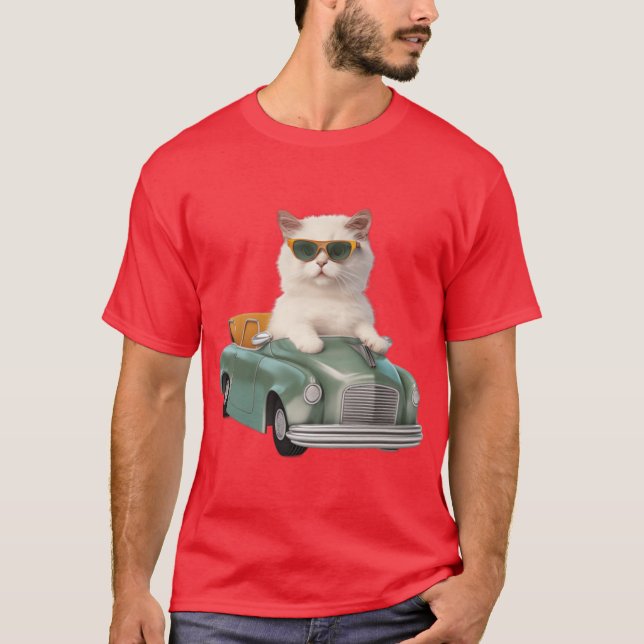 Weiße Katze mit Schatten T-Shirt (Vorderseite)