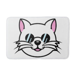 Weiße Katze mit schwarzer Brille / Sonnenbrille Badematte