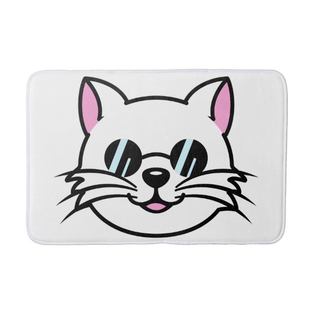 Weiße Katze mit schwarzer Brille / Sonnenbrille Badematte (Vorderseite)