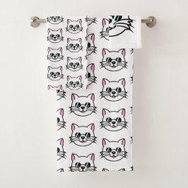 Weiße Katze mit schwarzer Brille / Sonnenbrille Badhandtuch Set