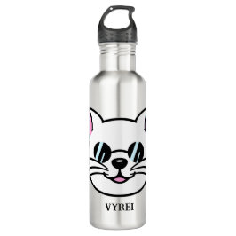 Weiße Katze mit schwarzer Brille / Sonnenbrille Edelstahlflasche