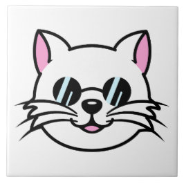 Weiße Katze mit schwarzer Brille / Sonnenbrille Fliese