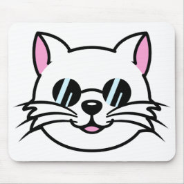 Weiße Katze mit schwarzer Brille / Sonnenbrille Mousepad