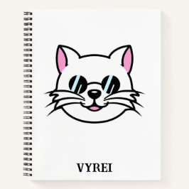 Weiße Katze mit schwarzer Brille / Sonnenbrille Notizbuch