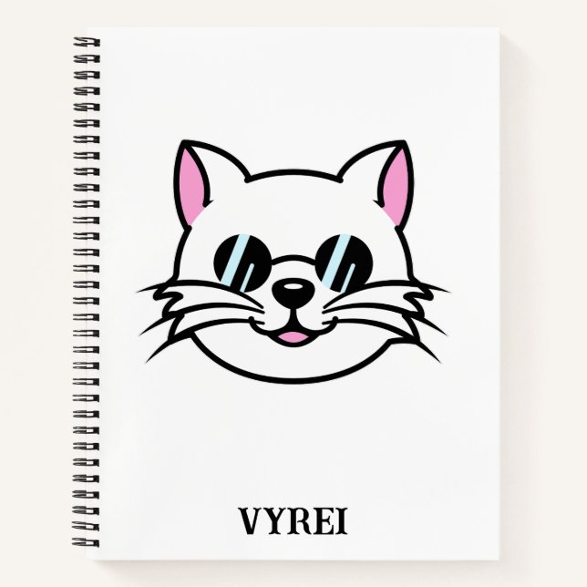 Weiße Katze mit schwarzer Brille / Sonnenbrille Notizbuch (Vorderseite)